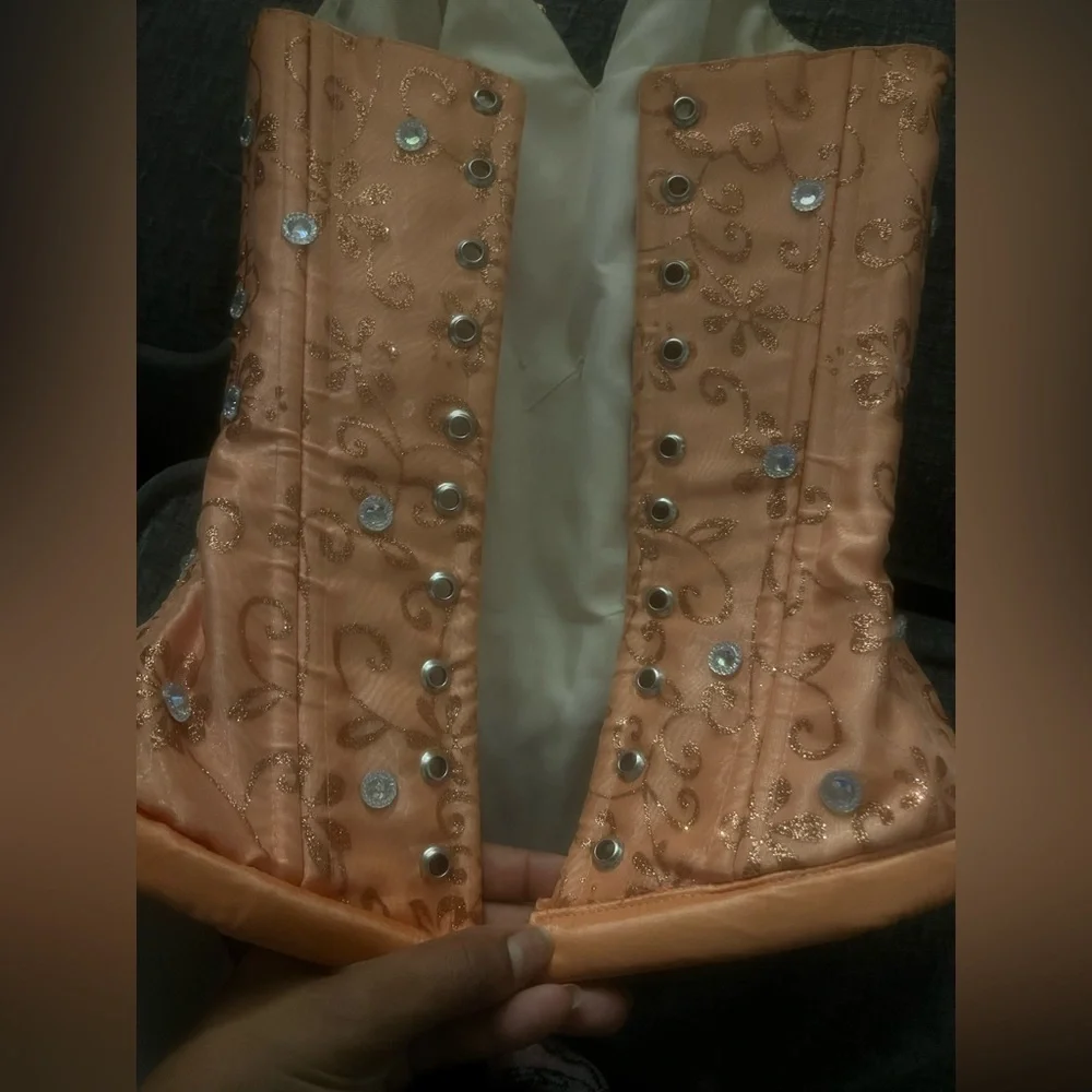 Expressions Elegant Coral Sequin Corset Ballgown Dress - Picture 15 of 17